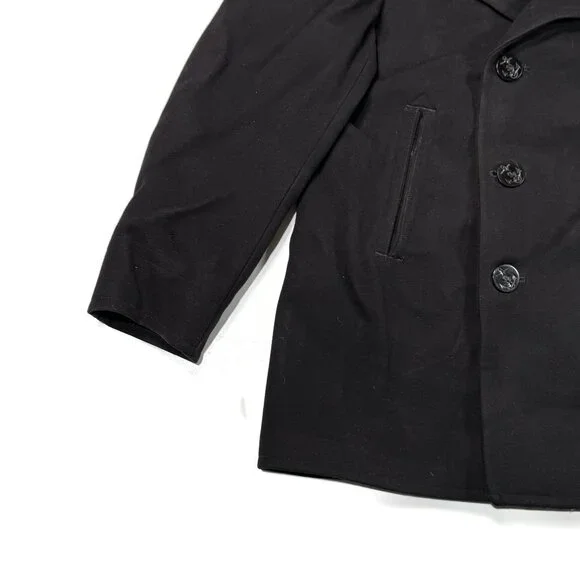 Vintage Naval Clothing Jacket Mens 40 Black Navy Blue Peacoat Wool